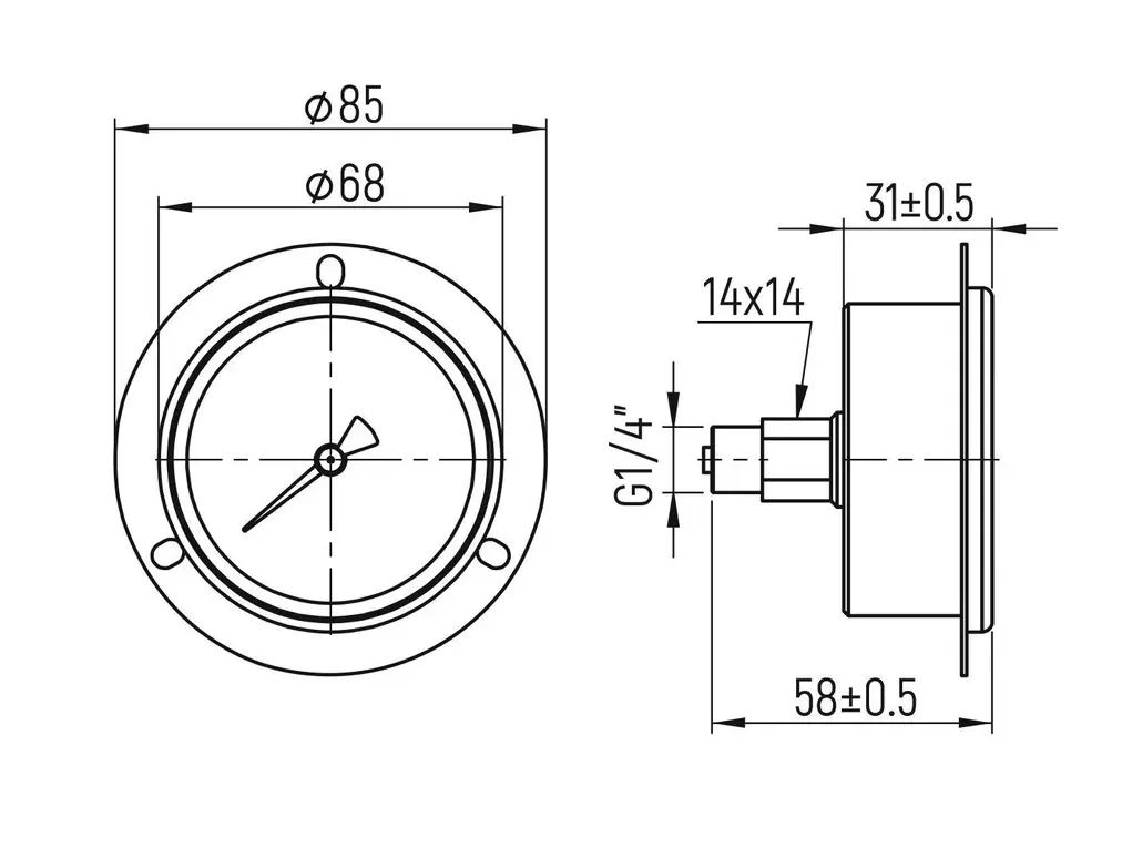 размеры манометр осевой с фланцем